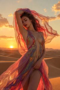 AI Girlfriend in a romantic sunset fantasy scene