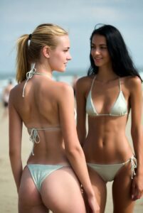 Two AI girlfriends in a romantic beach moment
