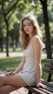 Alt text: Blonde woman in a white summer dress sitting in a meadow as a visual for romance and virtual companionship