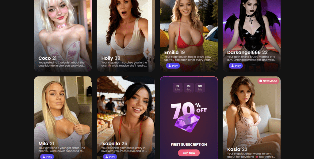 Candy.ai character overview with different AI girlfriend profiles